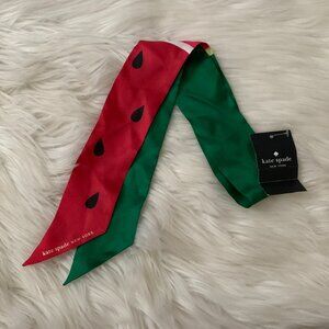 KATE SPADE Watermelon Party Silk Skinny Scarf in Green Bean